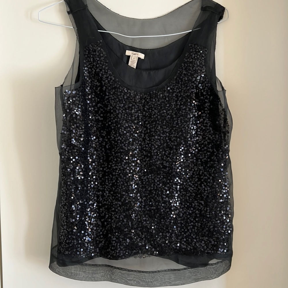 JCrew Sequined Front Silk Mesh Sleeveless Top